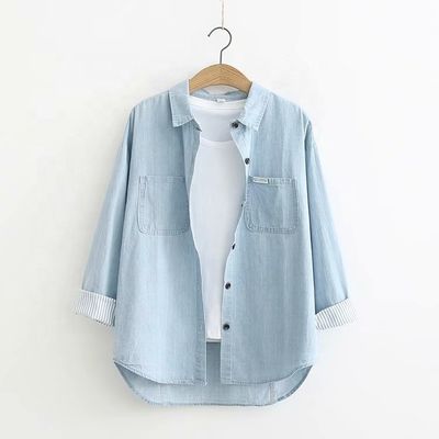 デニム 織物 21s 模倣100% 綿 薄いシャツ デニム ニット 優遇 小規模注文