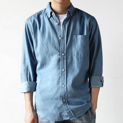 21s 100%綿 薄いシャツ デニム ニット 布 プレッド シャツ ヘリングボーン スタイル